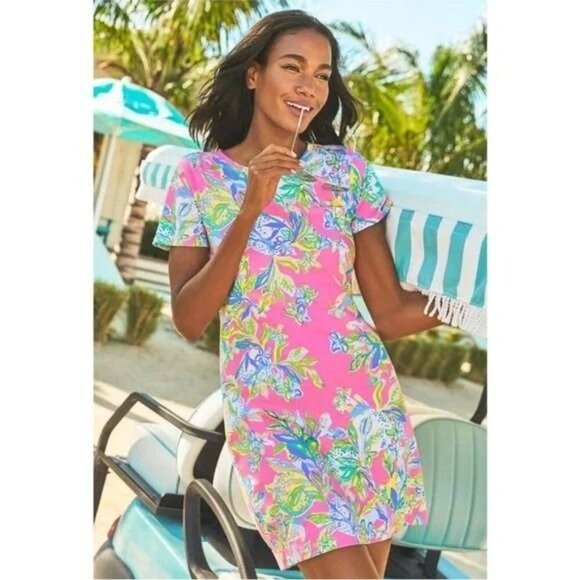 Lilly Pulitzer Declan Dress Short Sleeve Pink Mini Beach Preppy Resort Small - Picture 2 of 7